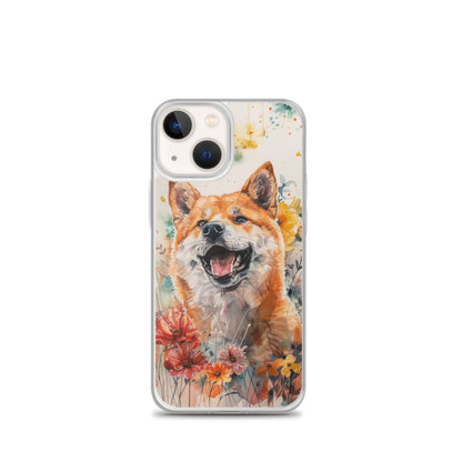 iPhone Case Colorful Watercolor Shiba Inu with Flowers