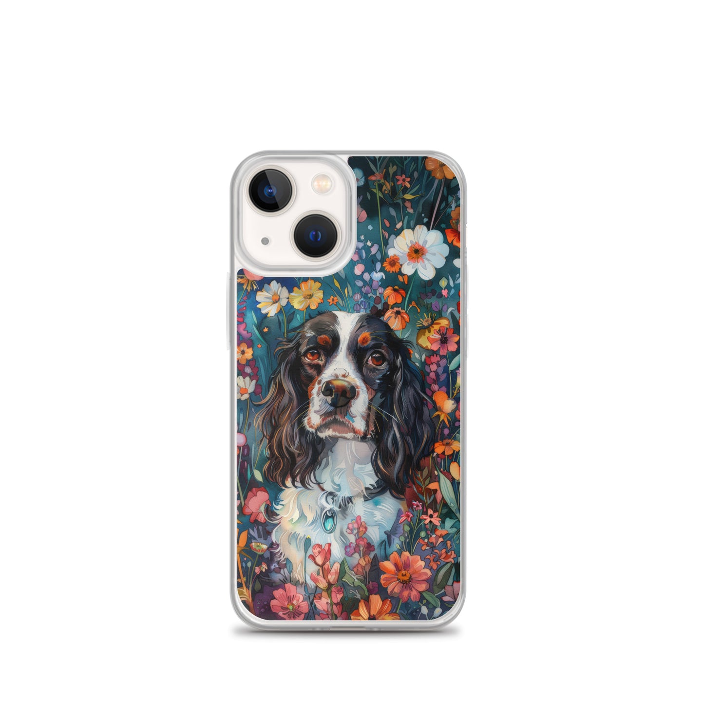 iPhone Case Watercolor English Springer Spaniel with Colorful Flowers