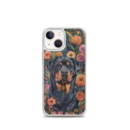 iPhone Case Watercolor Rottweiler with Colorful Flowers