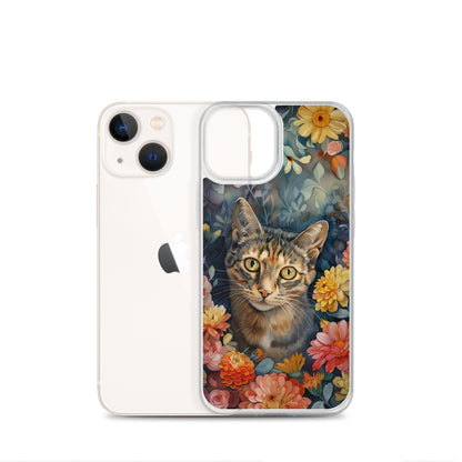 iPhone Case Watercolor Tabby Cat with Colorful Flowers