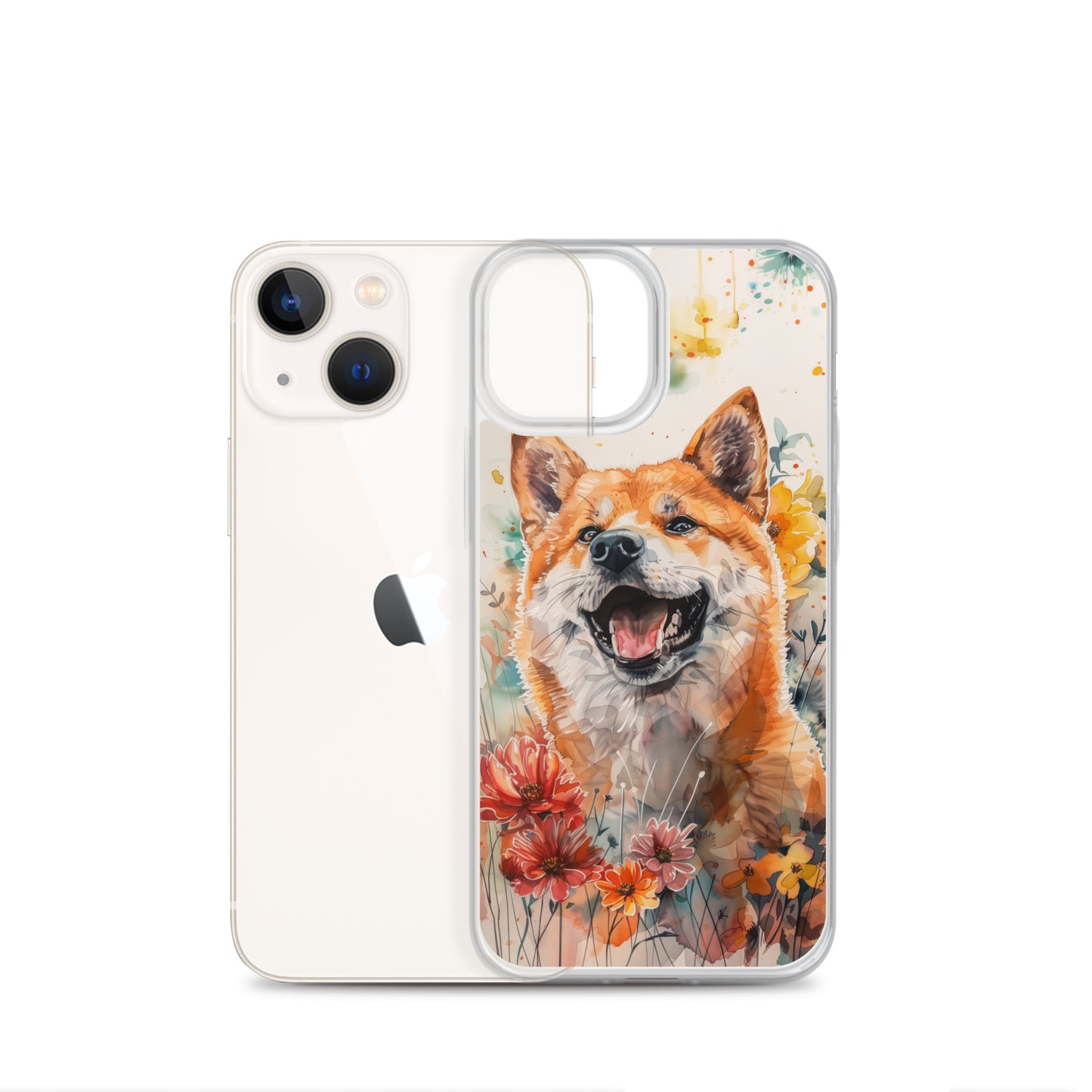 iPhone Case Colorful Watercolor Shiba Inu with Flowers