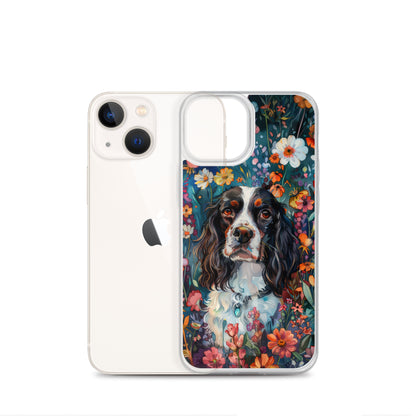 iPhone Case Watercolor English Springer Spaniel with Colorful Flowers