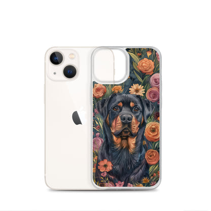 iPhone Case Watercolor Rottweiler with Colorful Flowers