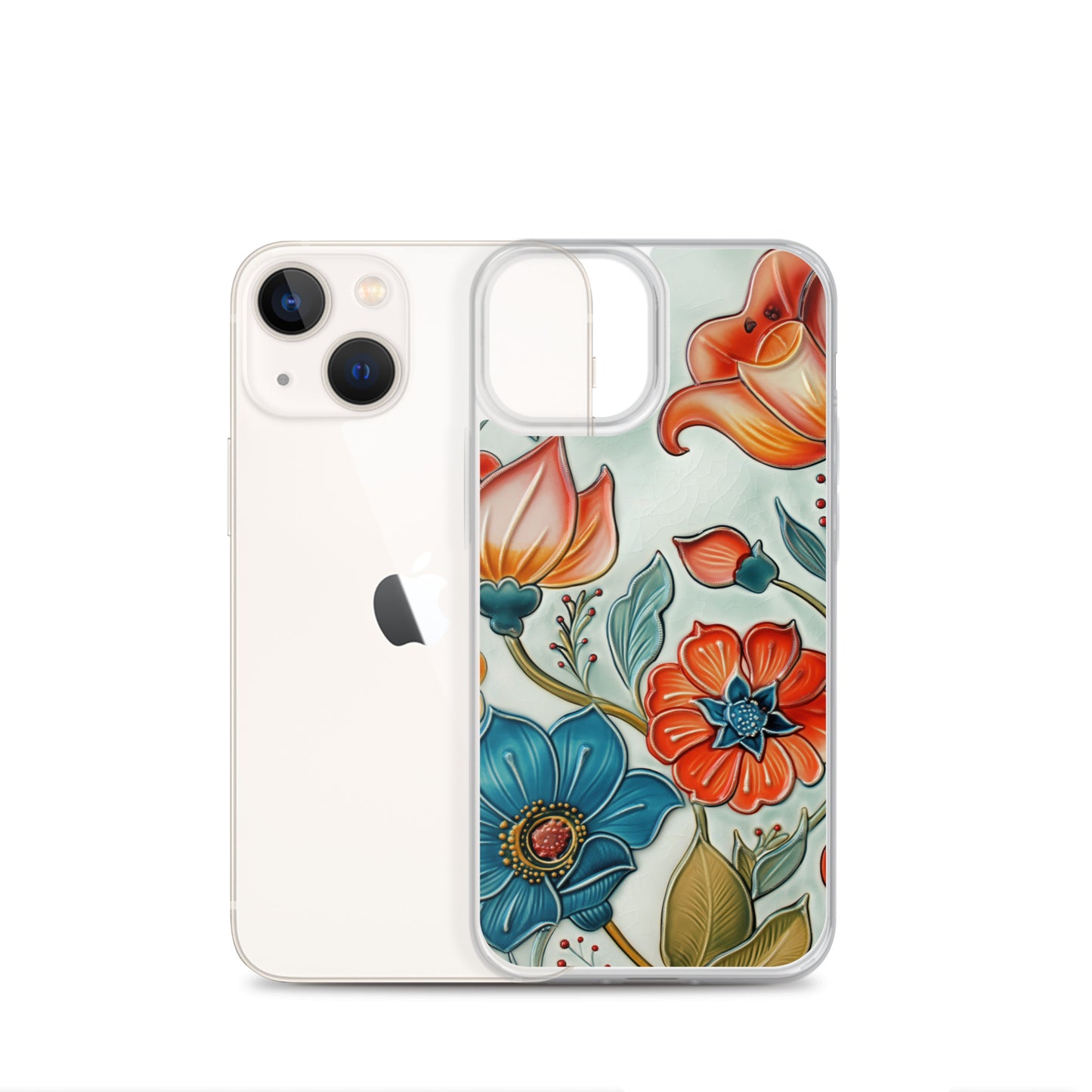 iPhone Case Painted Ceramic Tile Flowers