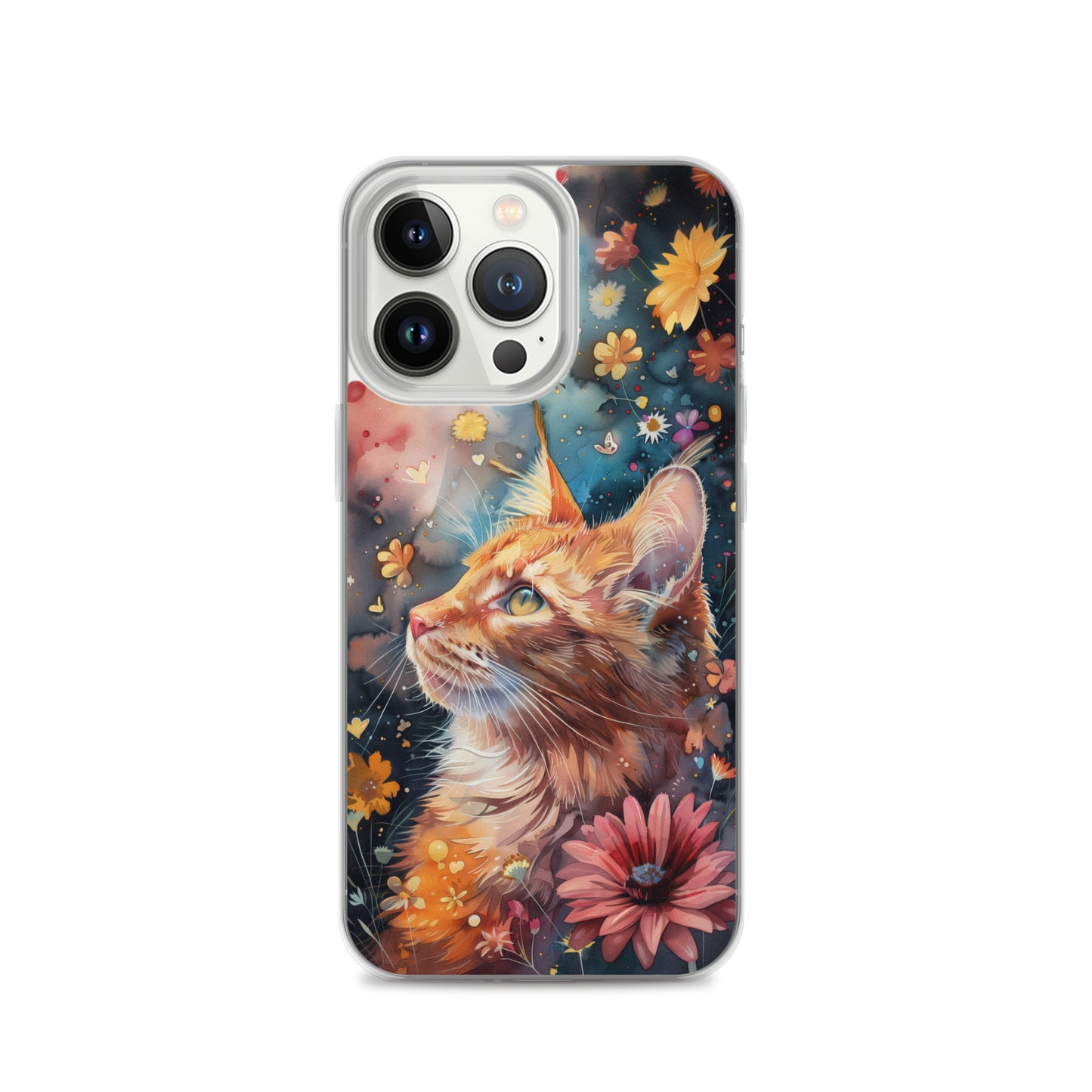 iPhone Case: Watercolor Orange Tabby Cat with Colorful Flowers