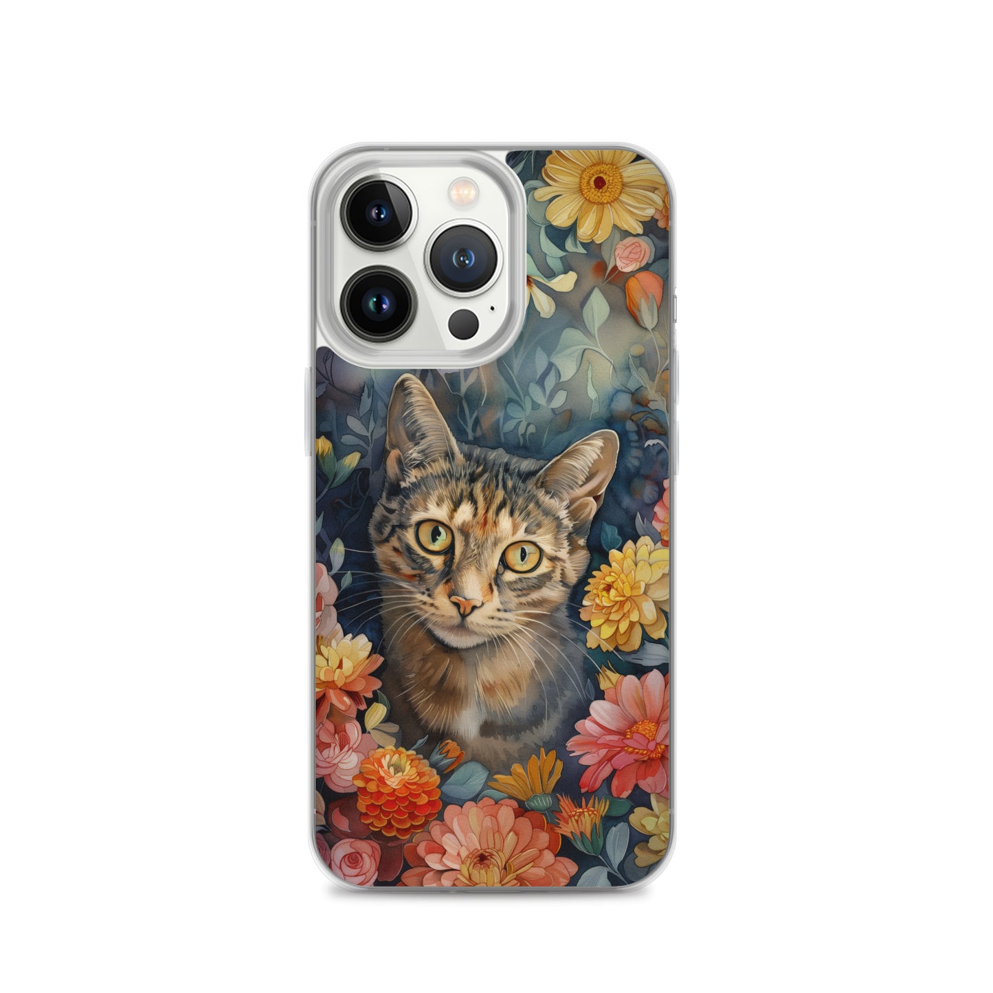 iPhone Case Watercolor Tabby Cat with Colorful Flowers