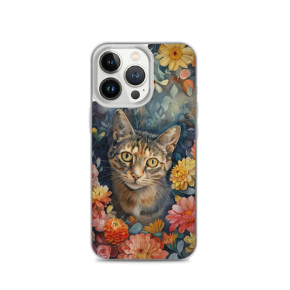 iPhone Case Watercolor Tabby Cat with Colorful Flowers