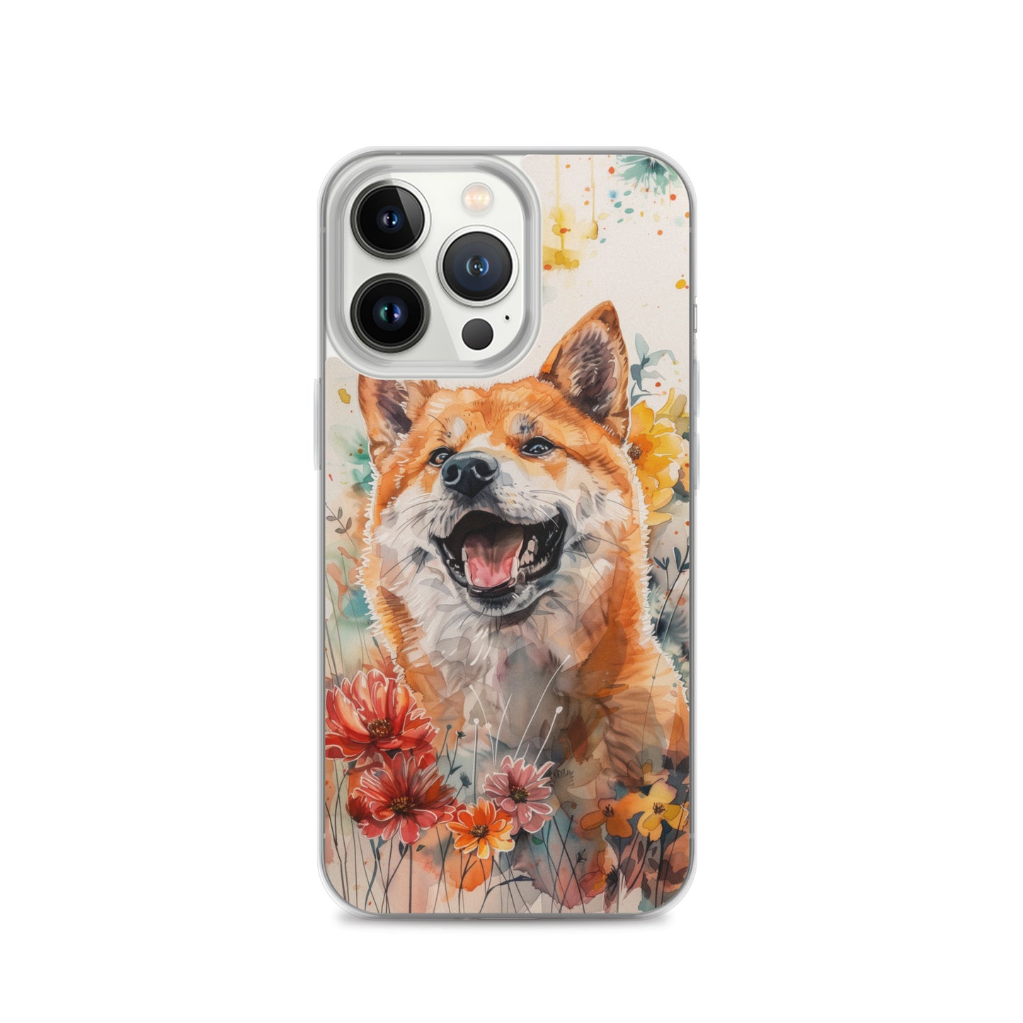 iPhone Case Colorful Watercolor Shiba Inu with Flowers
