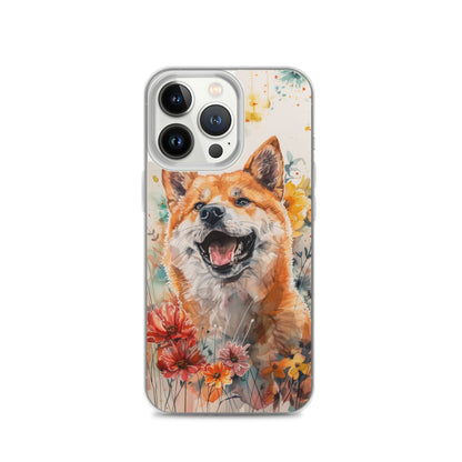iPhone Case Colorful Watercolor Shiba Inu with Flowers