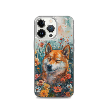 iPhone Case Watercolor Shiba Inu with Colorful Flowers