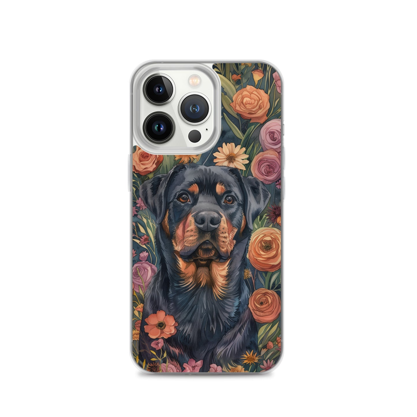 iPhone Case Watercolor Rottweiler with Colorful Flowers