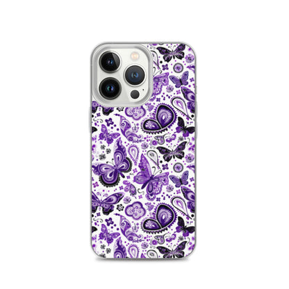 iPhone Case White and Purple Butterfly Paisley