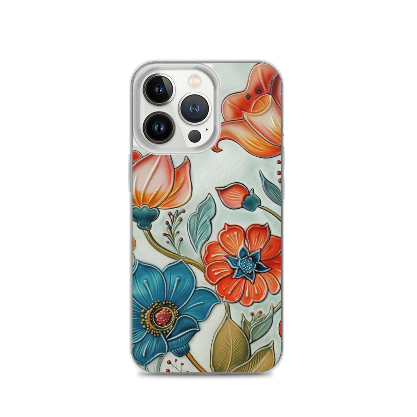 iPhone Case Painted Ceramic Tile Flowers