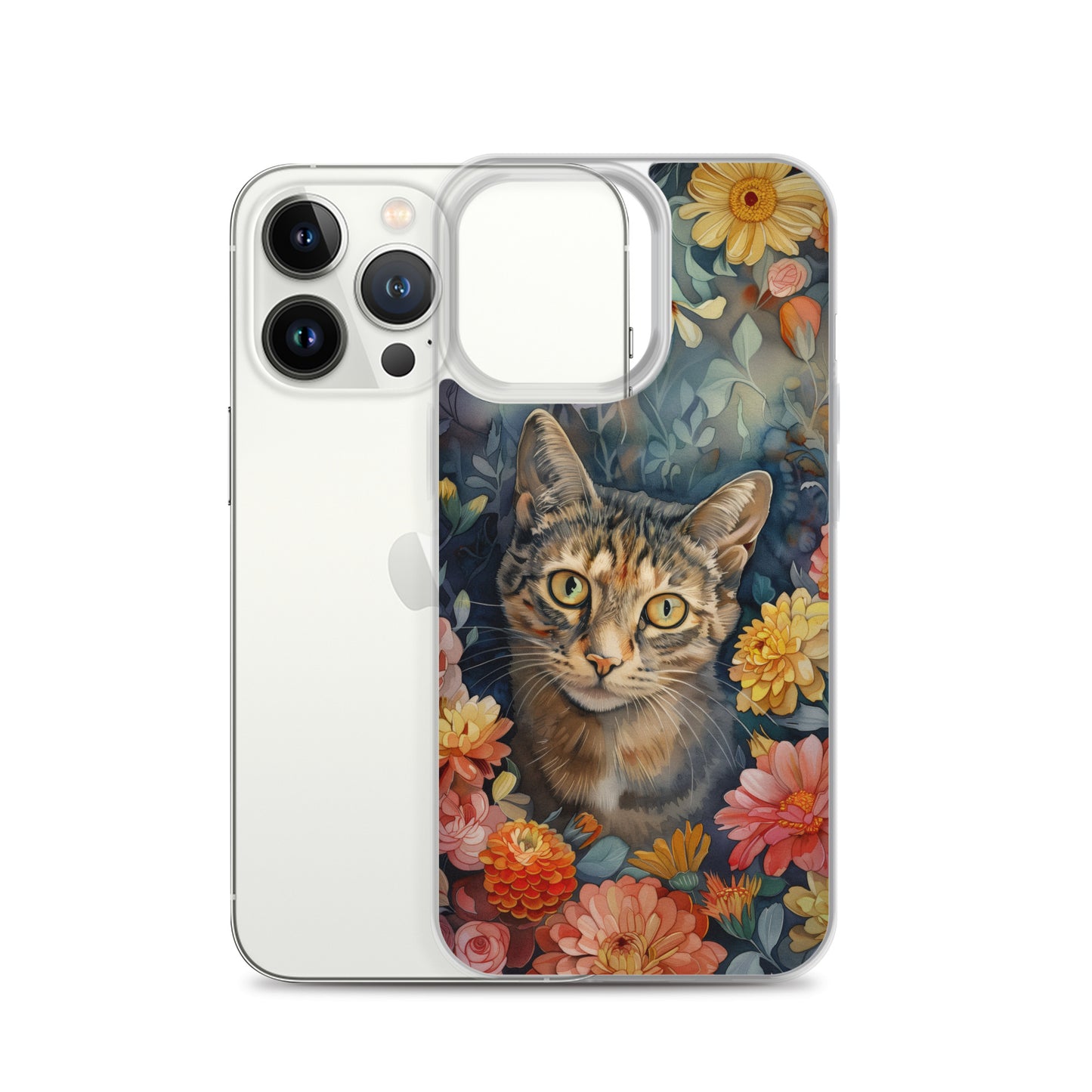 iPhone Case Watercolor Tabby Cat with Colorful Flowers