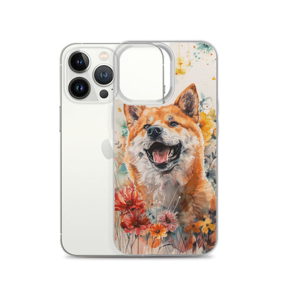 iPhone Case Colorful Watercolor Shiba Inu with Flowers