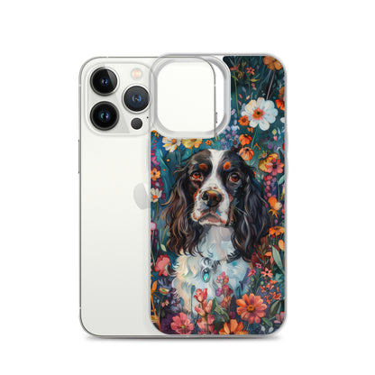 iPhone Case Watercolor English Springer Spaniel with Colorful Flowers