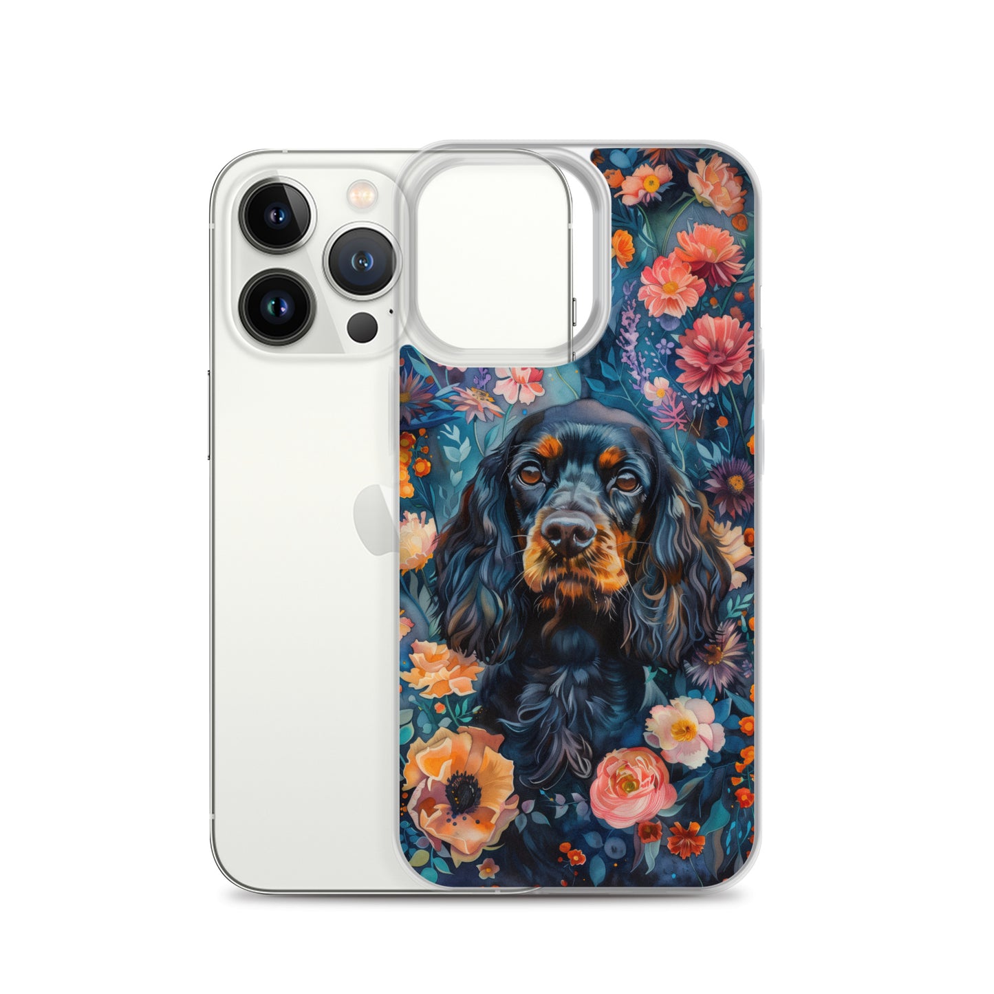 iPhone Case Watercolor Cocker Spaniel with Colorful Flowers