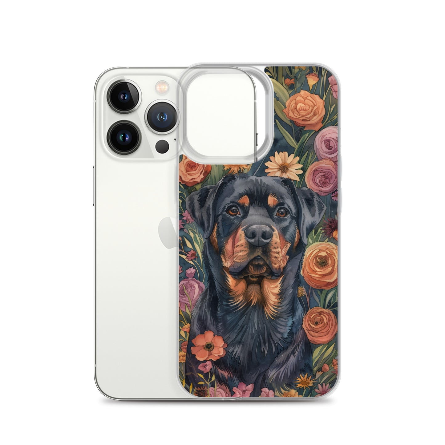 iPhone Case Watercolor Rottweiler with Colorful Flowers