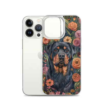 iPhone Case Watercolor Rottweiler with Colorful Flowers