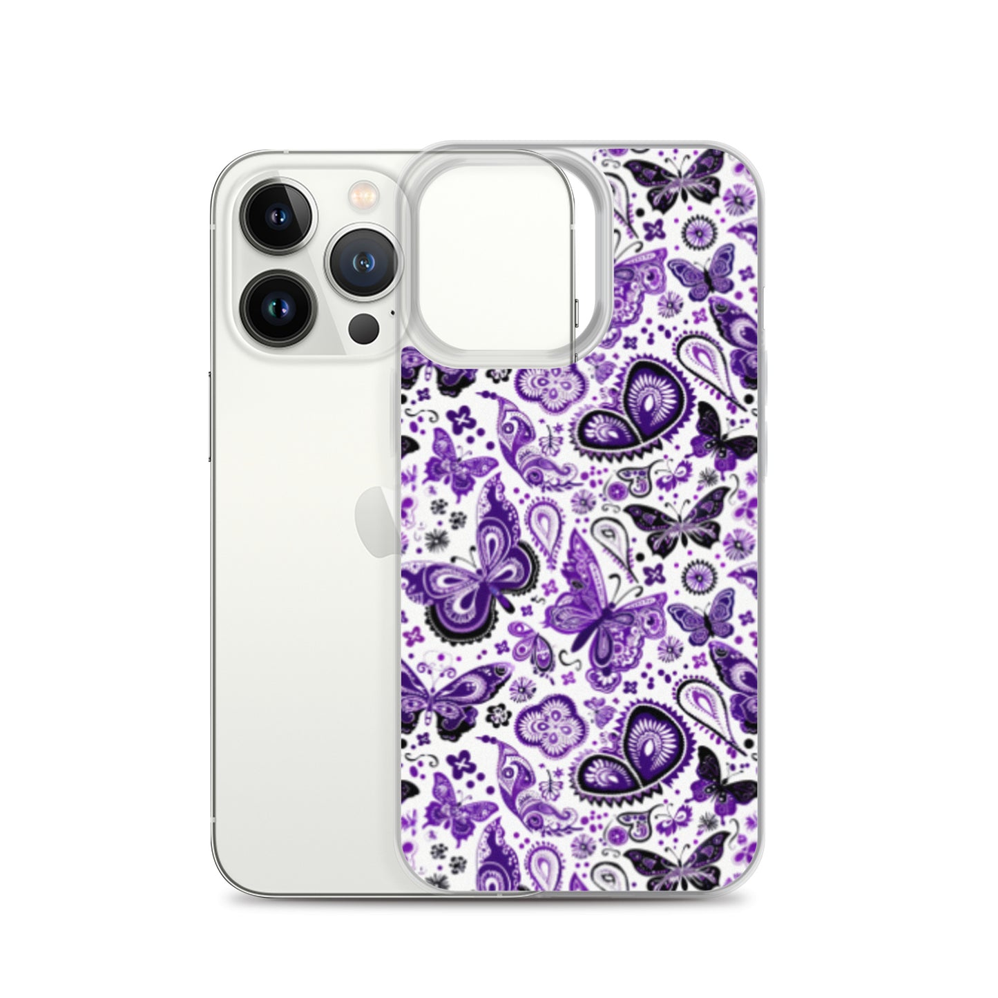 iPhone Case White and Purple Butterfly Paisley