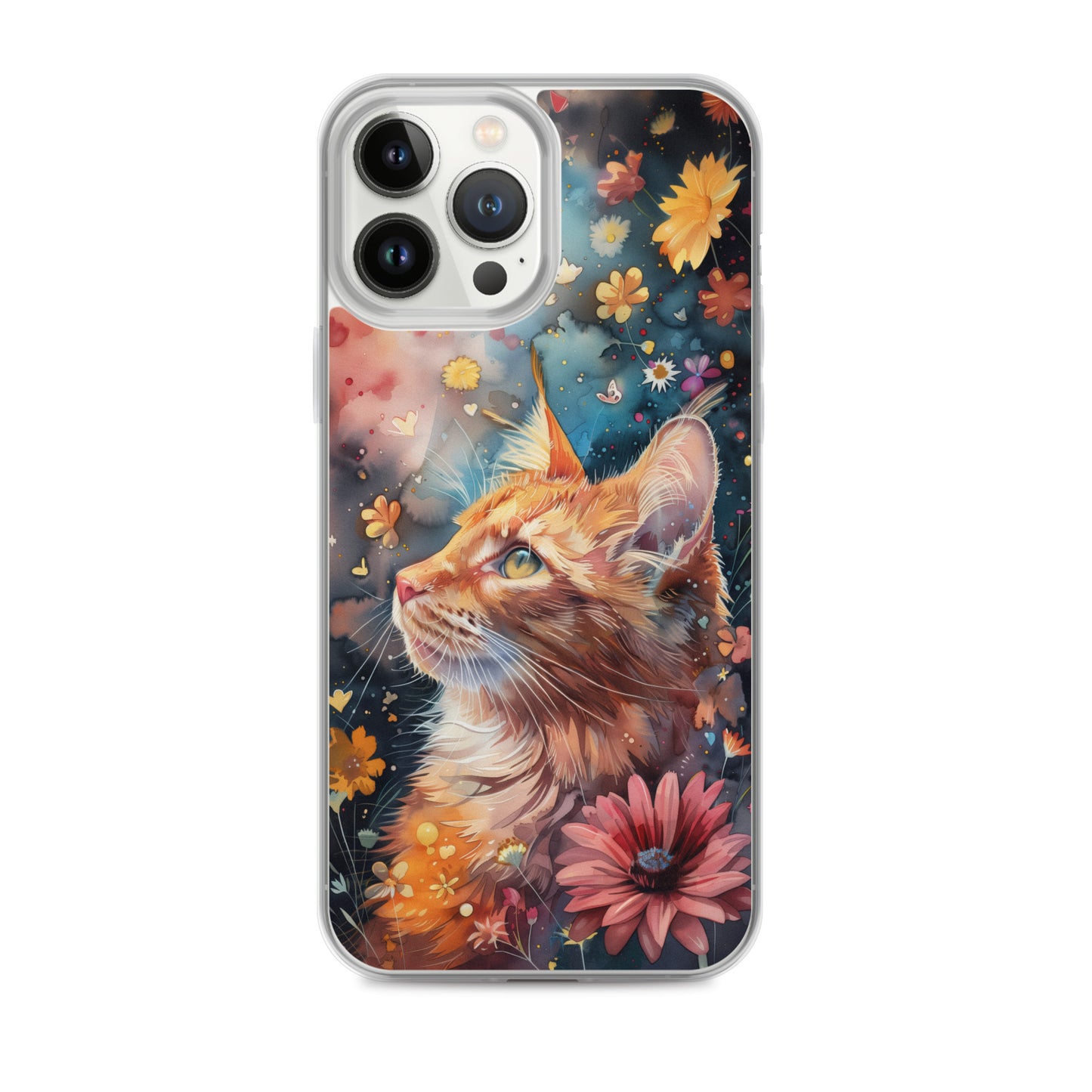 iPhone Case: Watercolor Orange Tabby Cat with Colorful Flowers