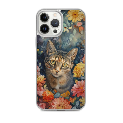 iPhone Case Watercolor Tabby Cat with Colorful Flowers