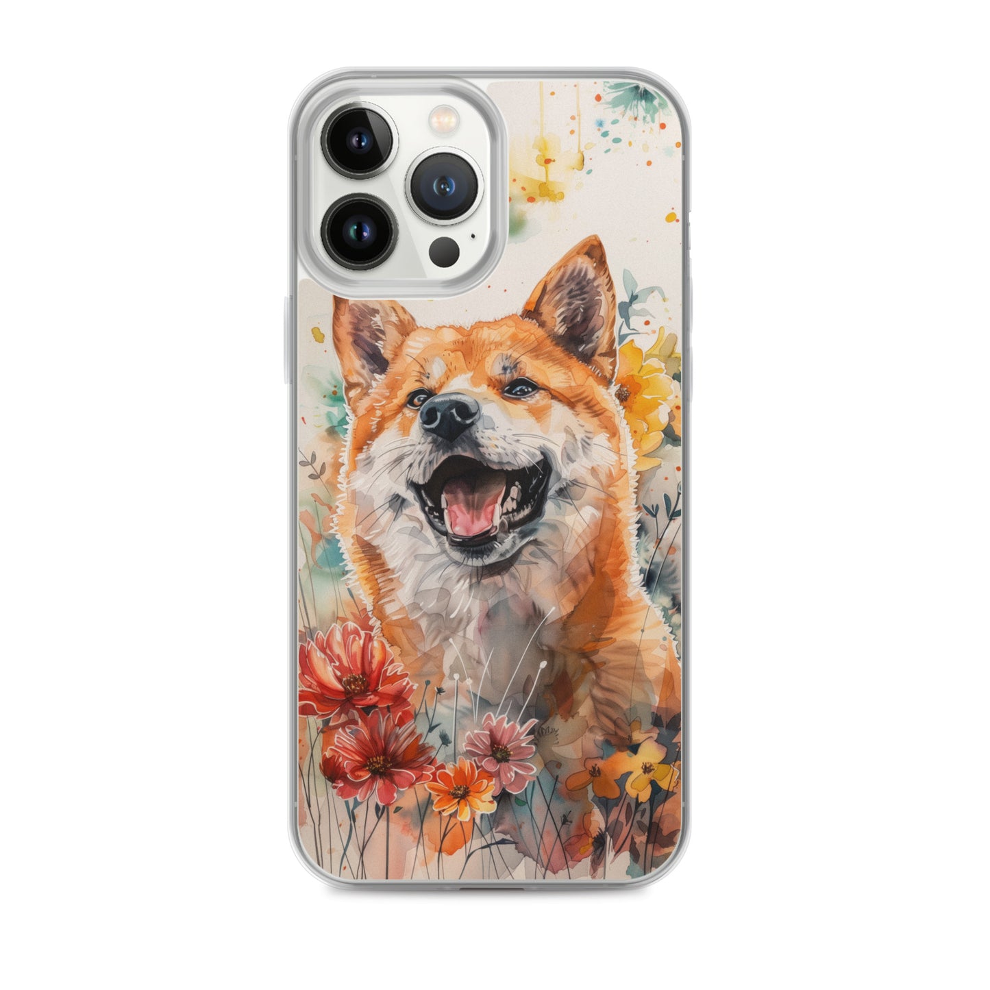 iPhone Case Colorful Watercolor Shiba Inu with Flowers