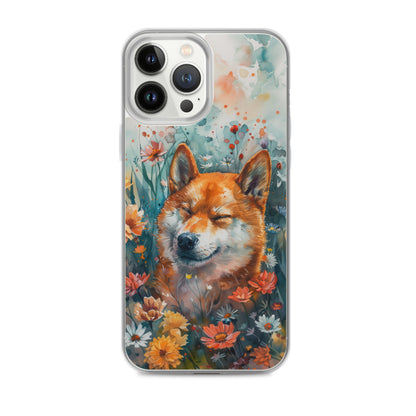 iPhone Case Watercolor Shiba Inu with Colorful Flowers