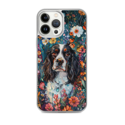 iPhone Case Watercolor English Springer Spaniel with Colorful Flowers
