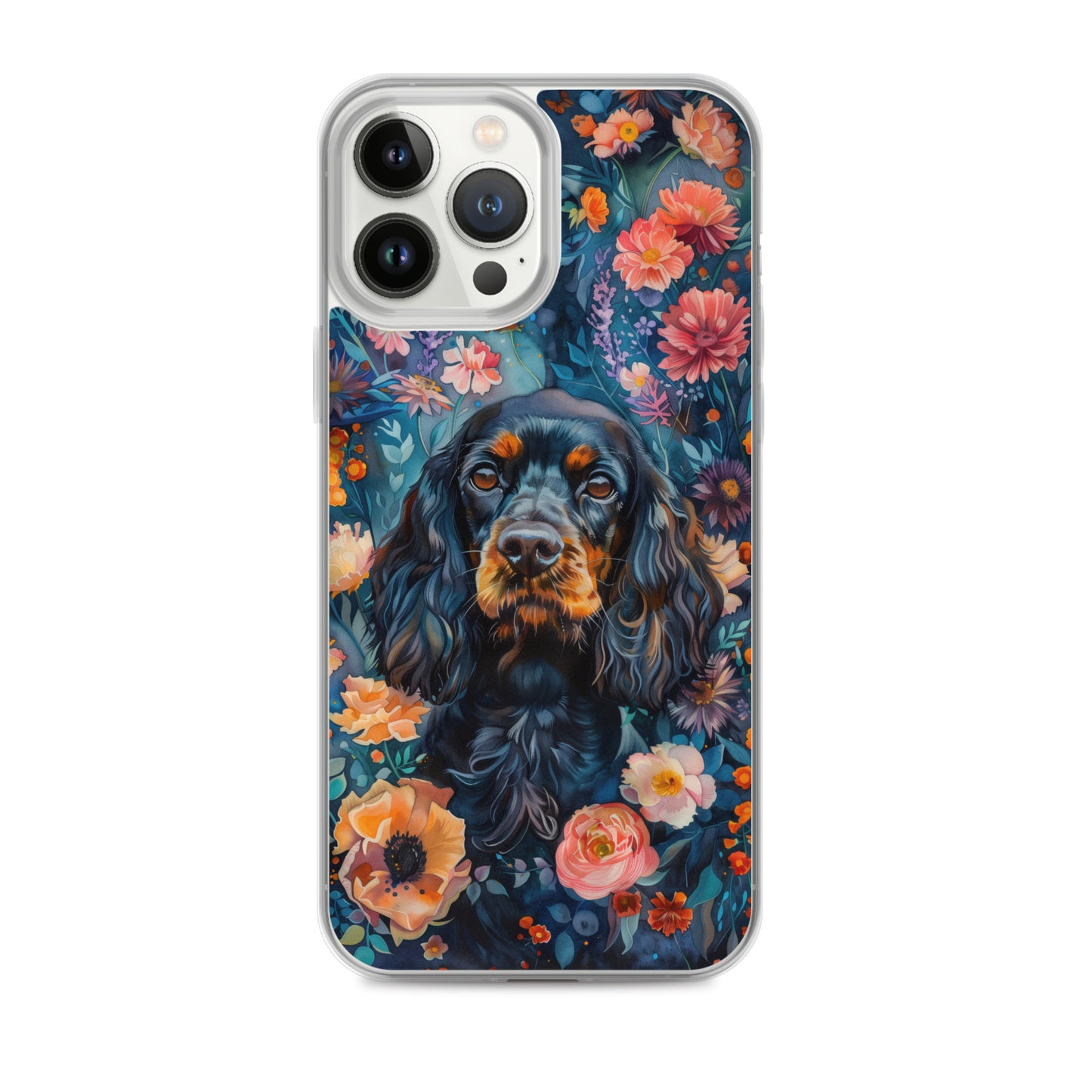 iPhone Case Watercolor Cocker Spaniel with Colorful Flowers