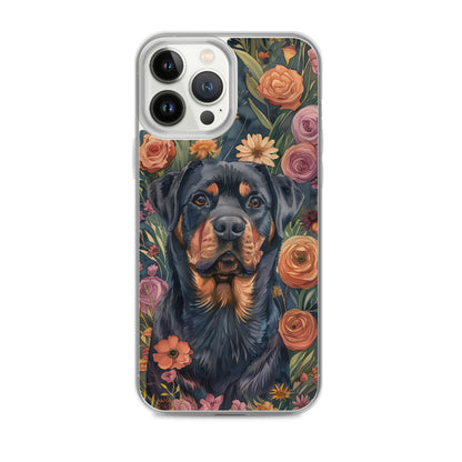 iPhone Case Watercolor Rottweiler with Colorful Flowers