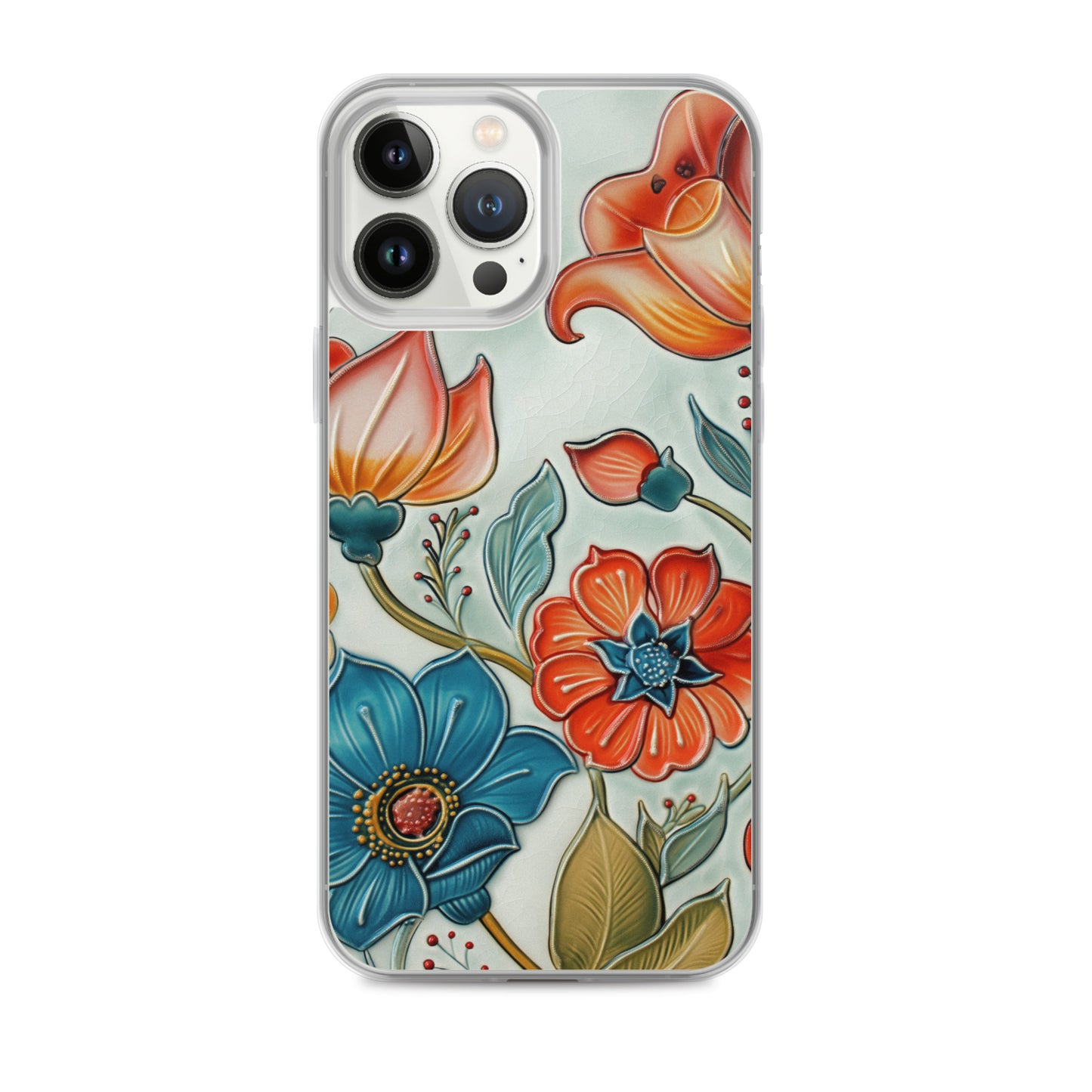 iPhone Case Painted Ceramic Tile Flowers