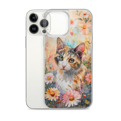 iPhone Case Watercolor Calico Cat with Colorful Flowers