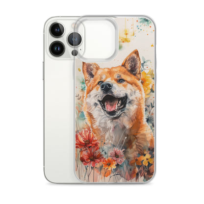 iPhone Case Colorful Watercolor Shiba Inu with Flowers