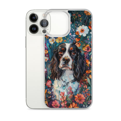 iPhone Case Watercolor English Springer Spaniel with Colorful Flowers