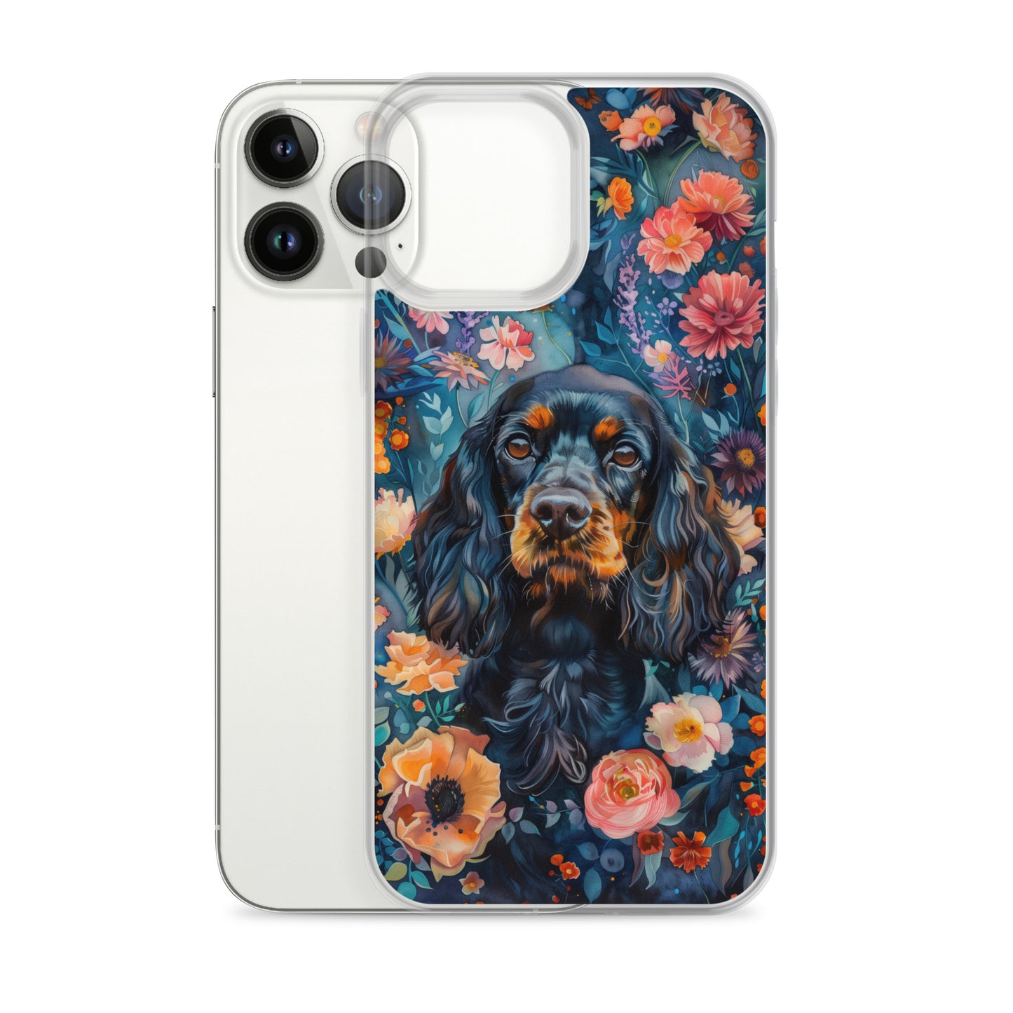 iPhone Case Watercolor Cocker Spaniel with Colorful Flowers