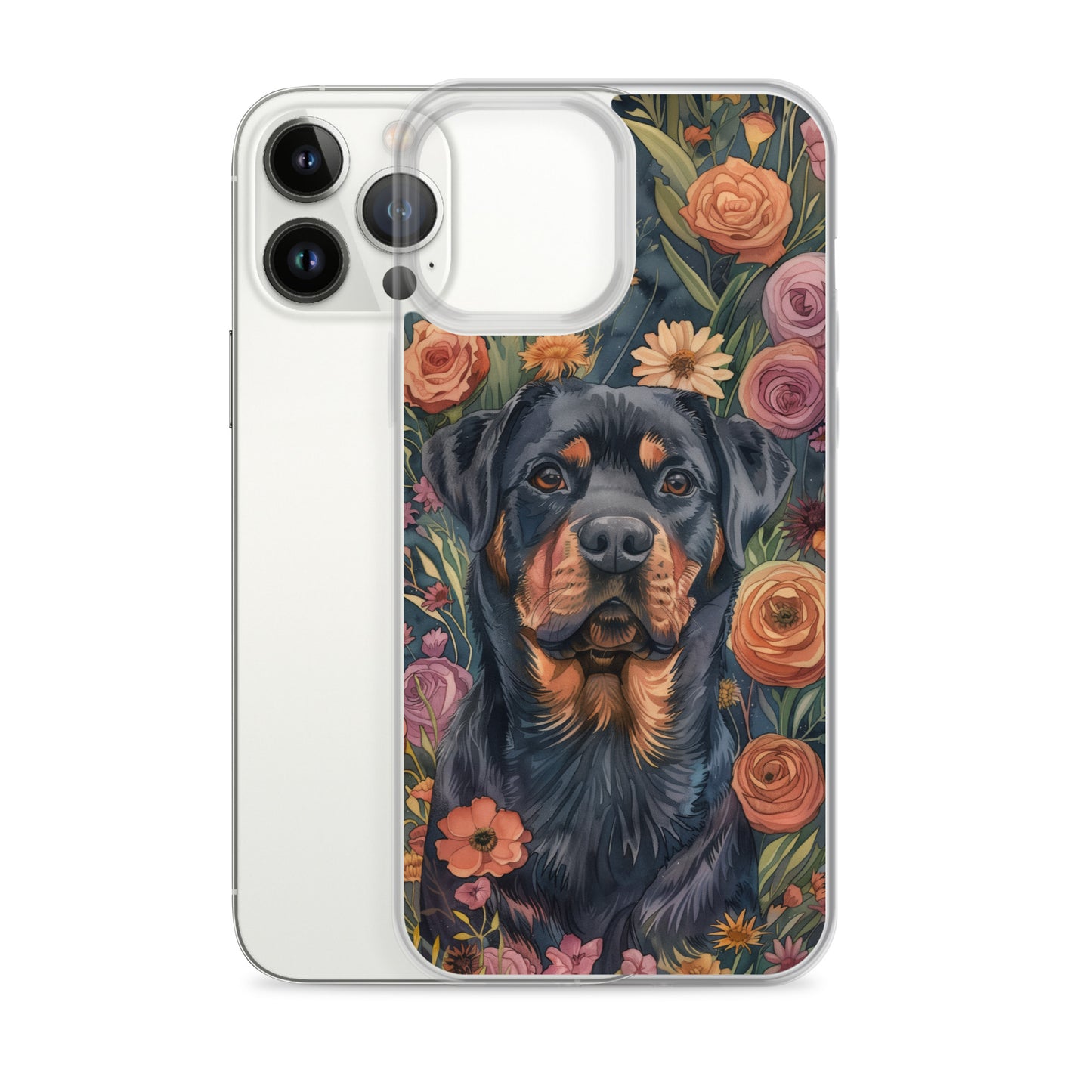 iPhone Case Watercolor Rottweiler with Colorful Flowers