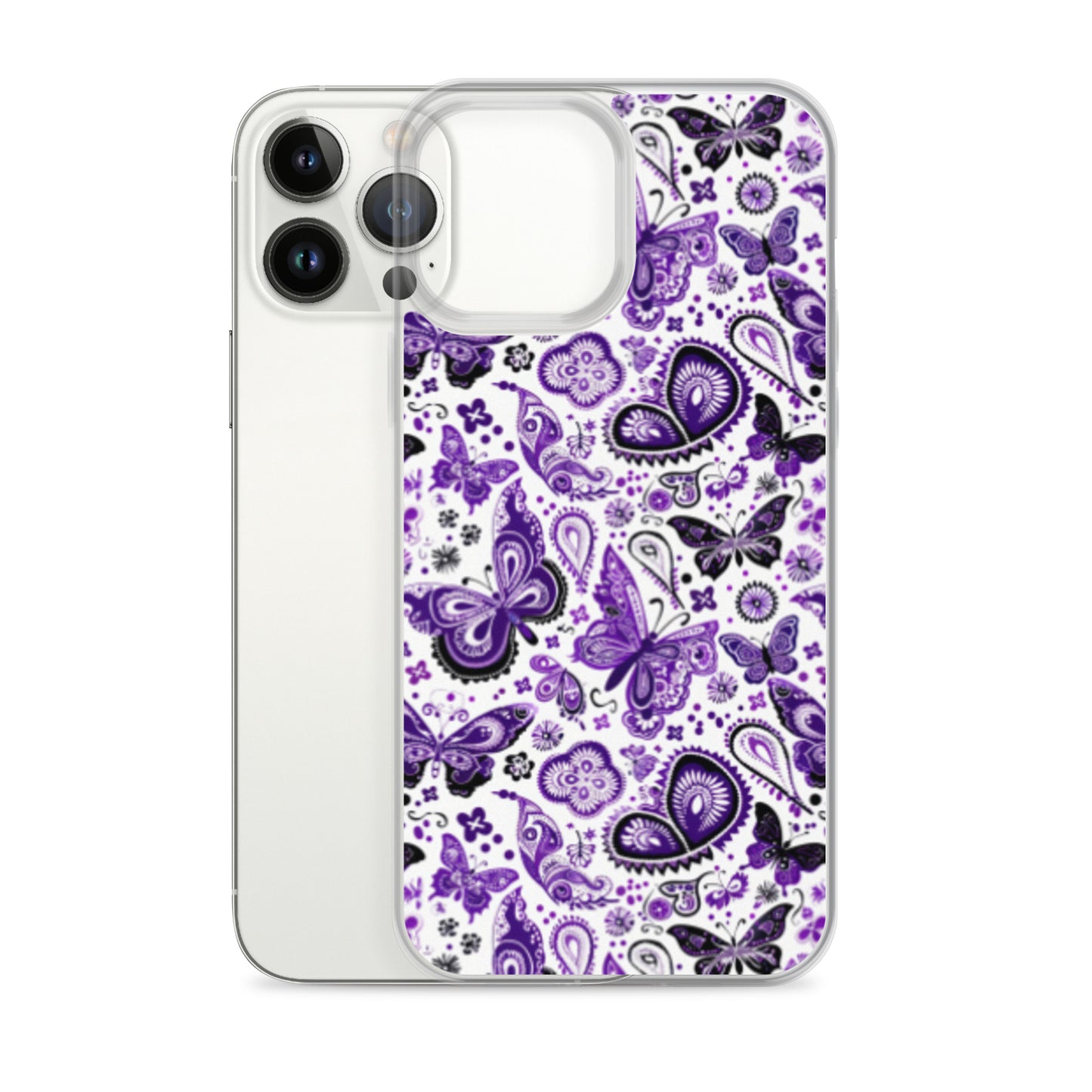 iPhone Case White and Purple Butterfly Paisley