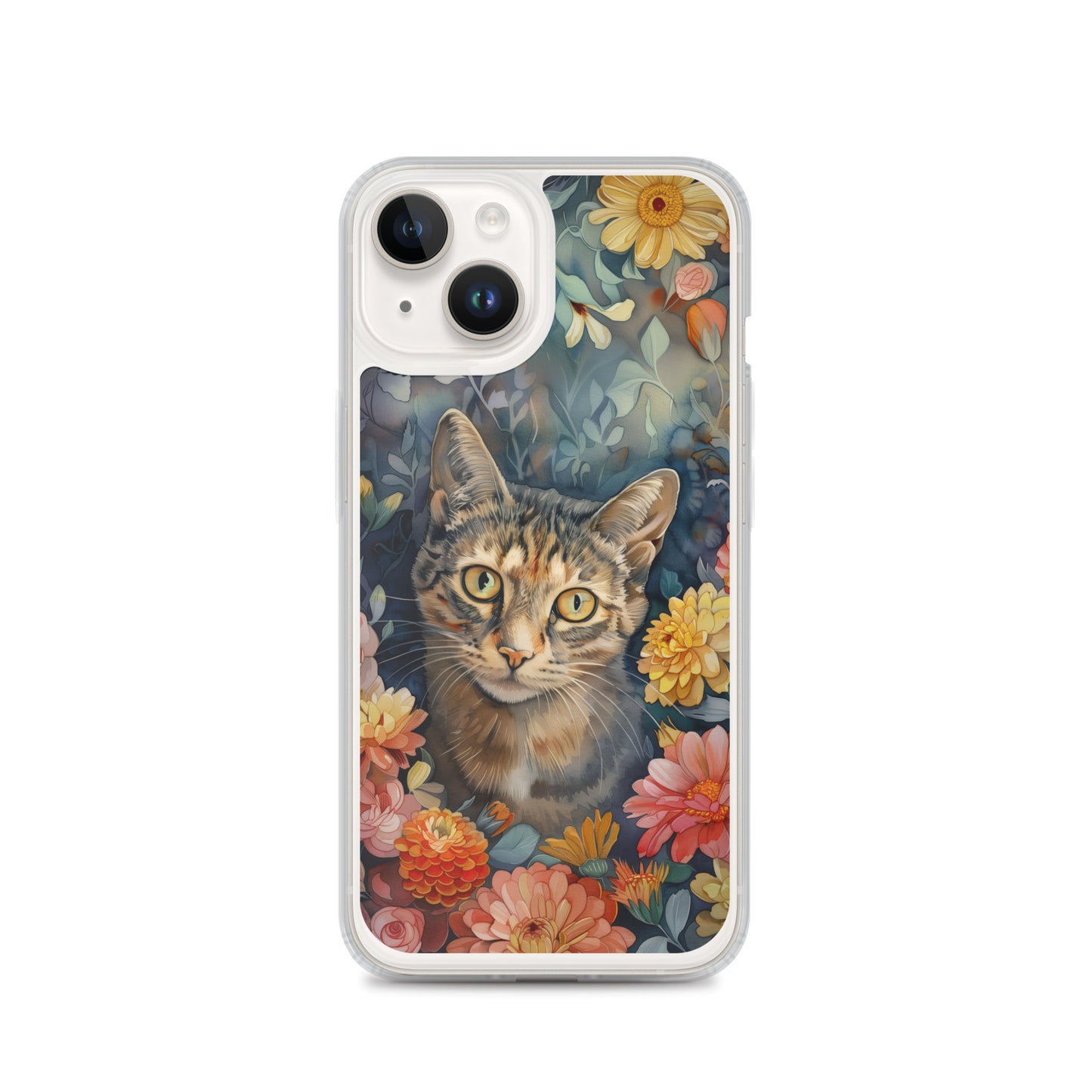 iPhone Case Watercolor Tabby Cat with Colorful Flowers