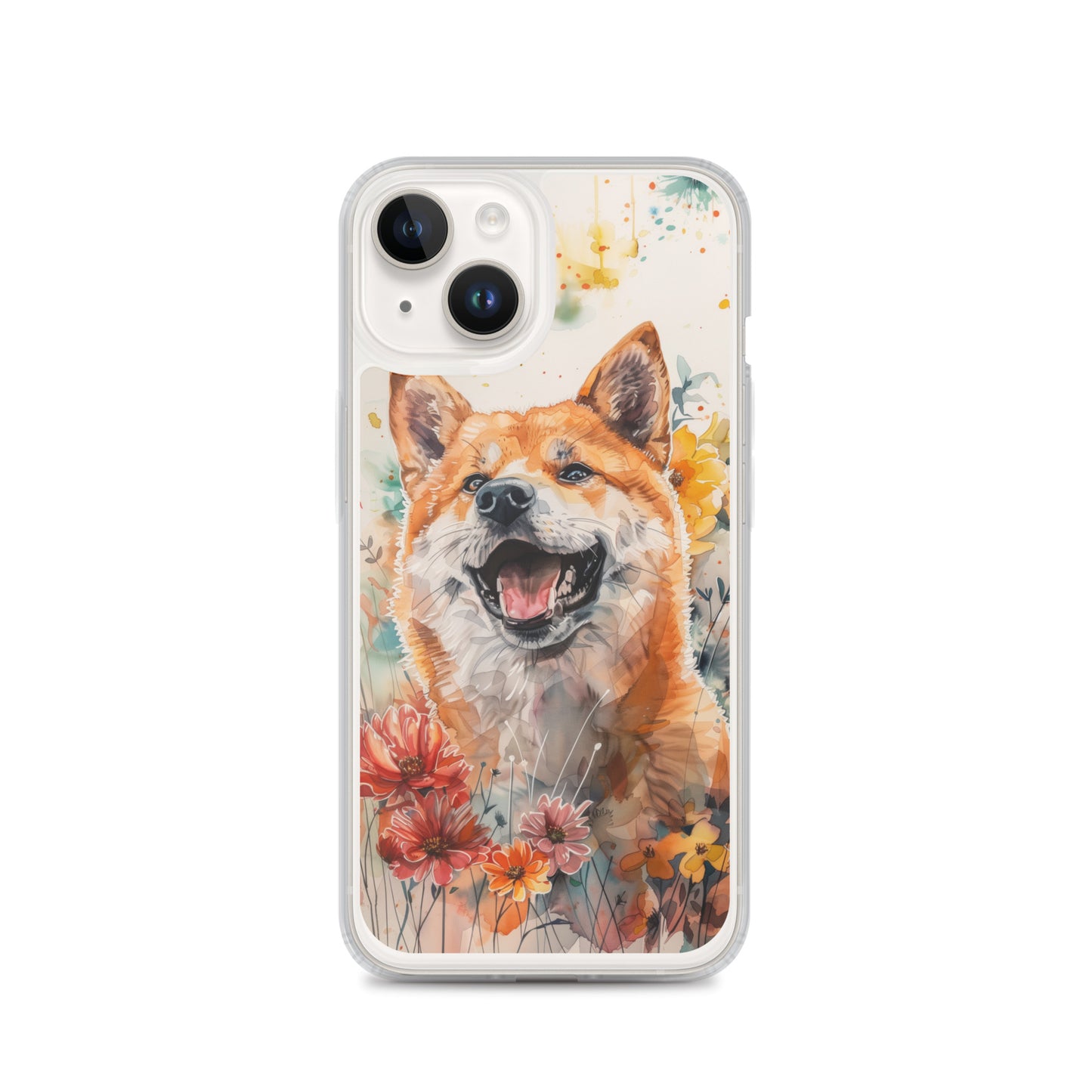 iPhone Case Colorful Watercolor Shiba Inu with Flowers