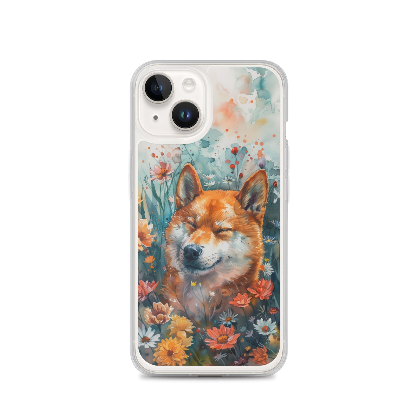 iPhone Case Watercolor Shiba Inu with Colorful Flowers
