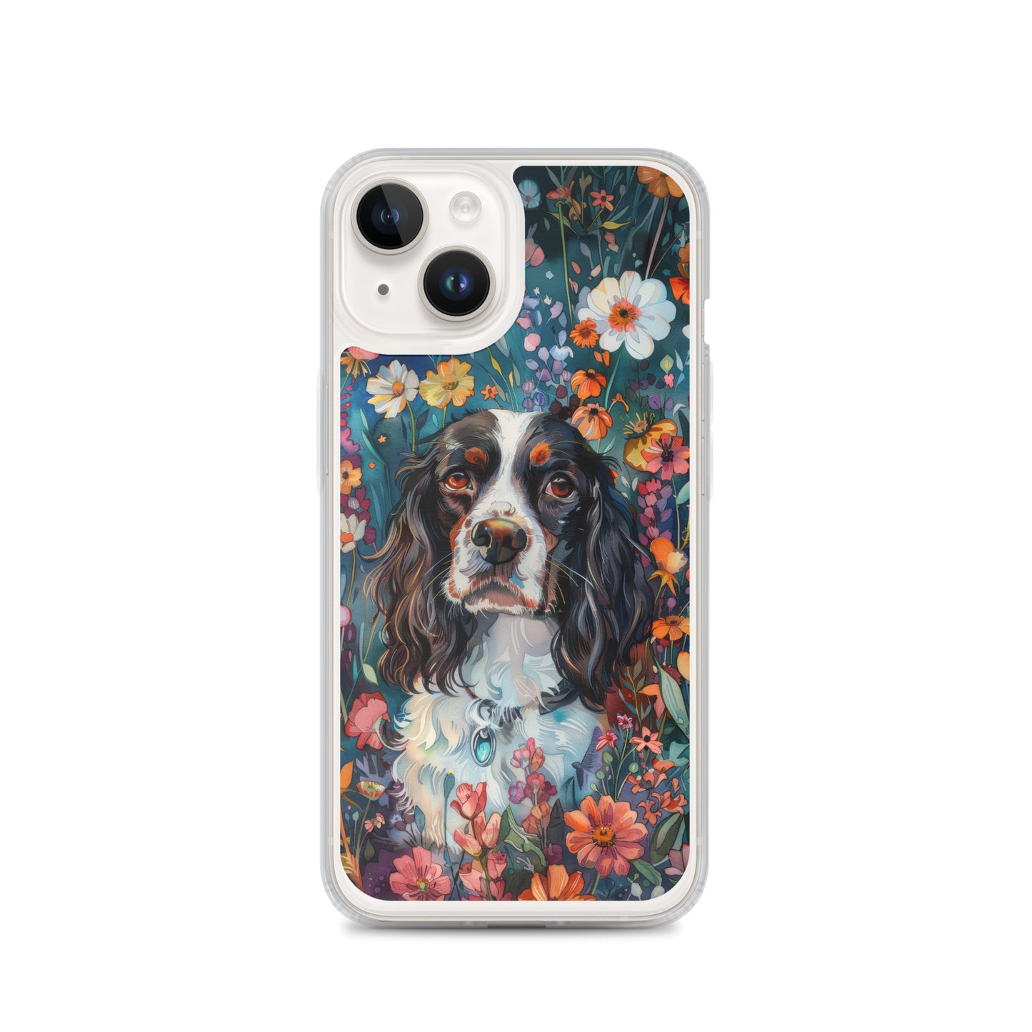 iPhone Case Watercolor English Springer Spaniel with Colorful Flowers