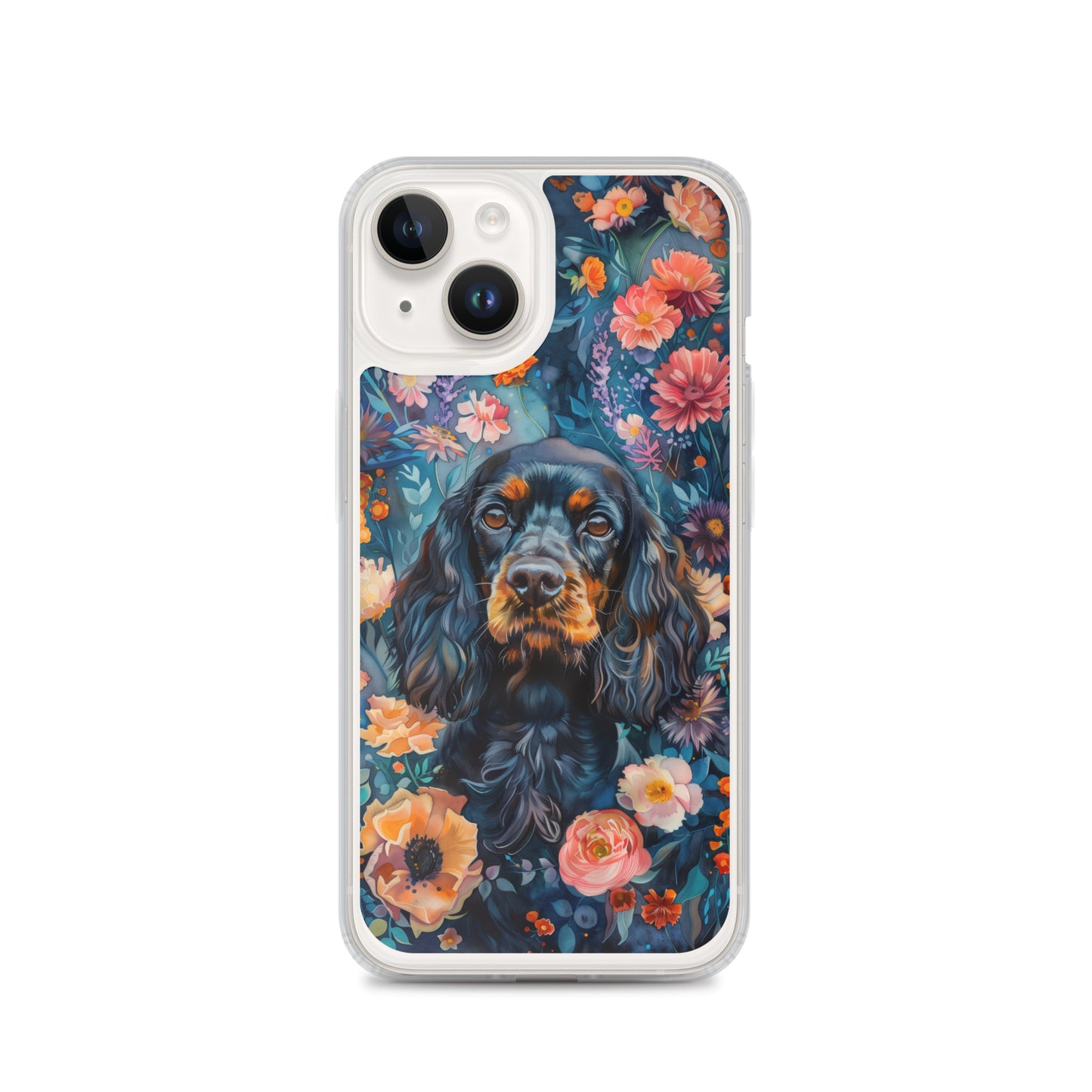iPhone Case Watercolor Cocker Spaniel with Colorful Flowers