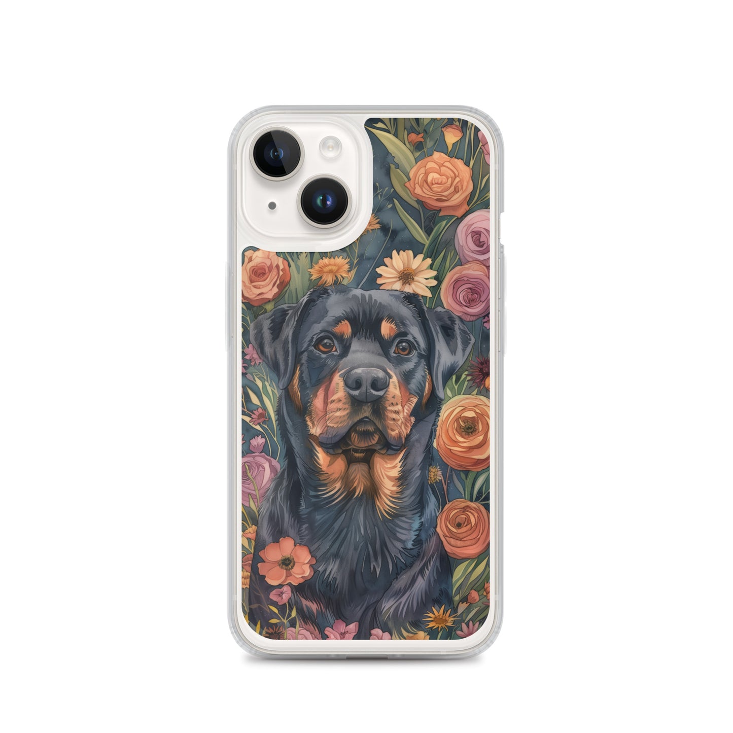 iPhone Case Watercolor Rottweiler with Colorful Flowers