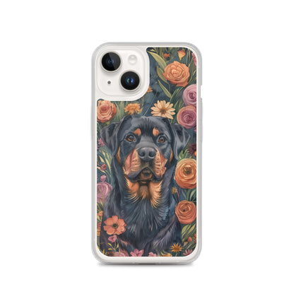 iPhone Case Watercolor Rottweiler with Colorful Flowers