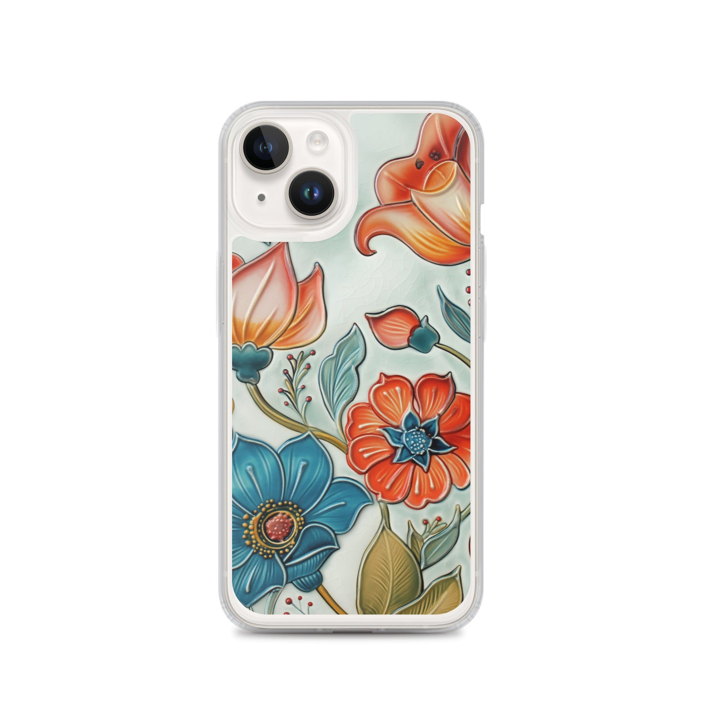iPhone Case Painted Ceramic Tile Flowers