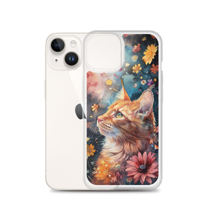 iPhone Case: Watercolor Orange Tabby Cat with Colorful Flowers