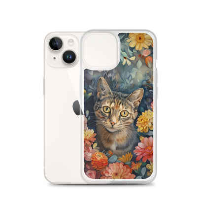 iPhone Case Watercolor Tabby Cat with Colorful Flowers