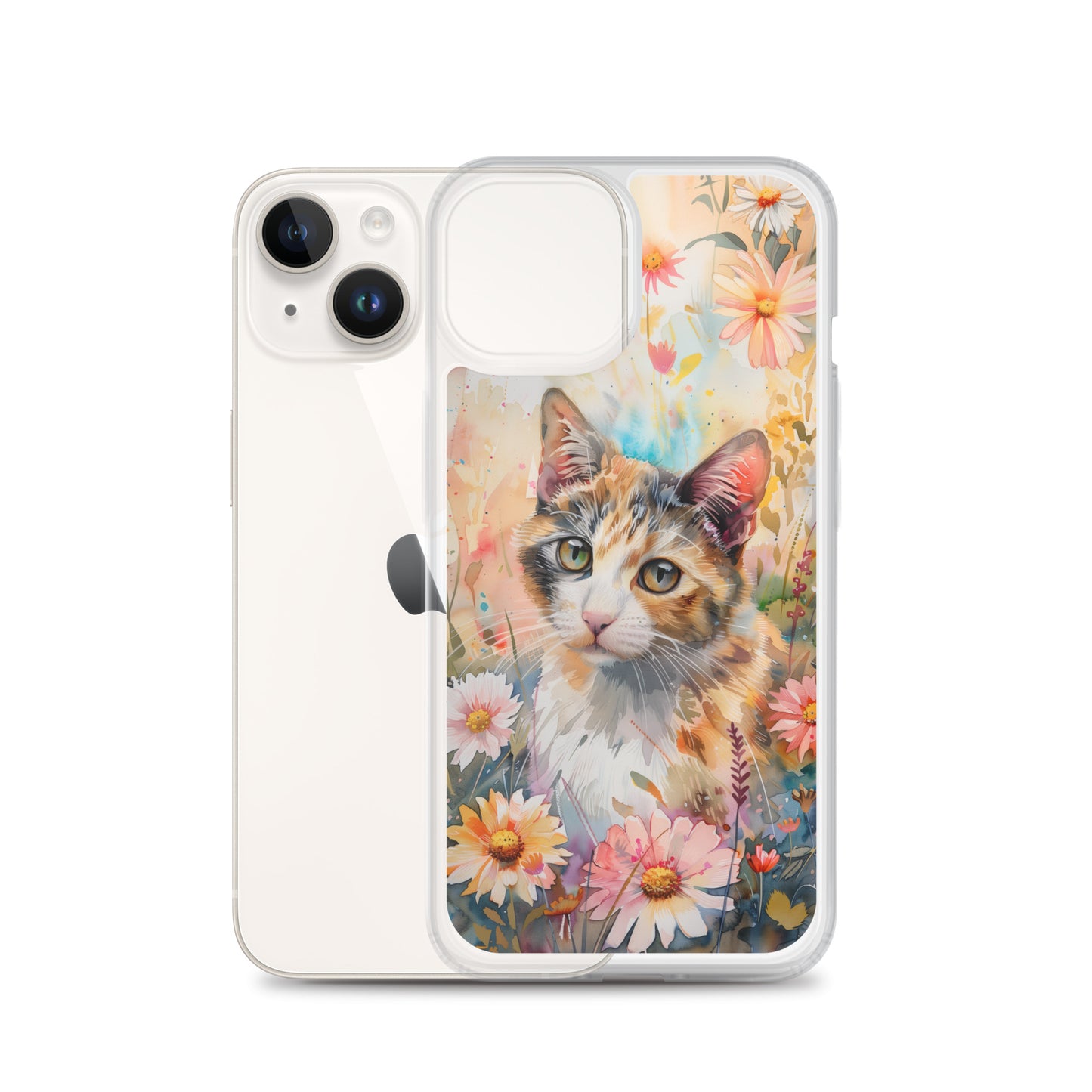 iPhone Case Watercolor Calico Cat with Colorful Flowers