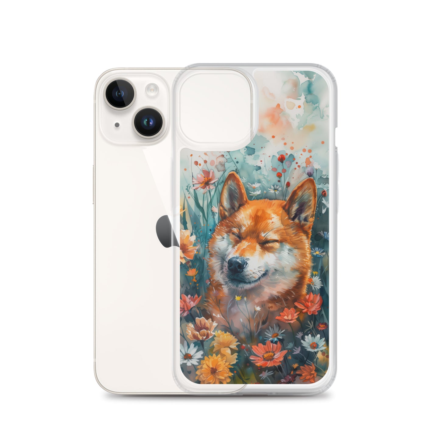 iPhone Case Watercolor Shiba Inu with Colorful Flowers